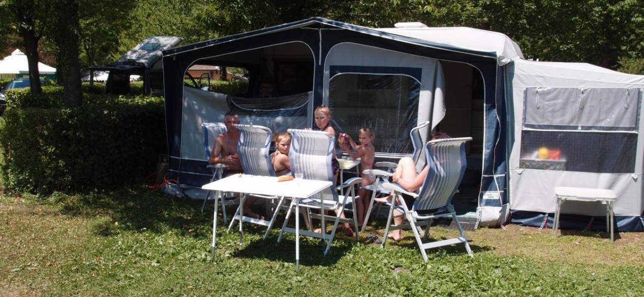 Family in a caravan on our campsite